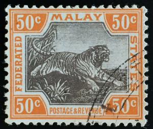 Malaya 1900 Federated Malay States FMS Tiger 50c Used CA SG#22 M2219