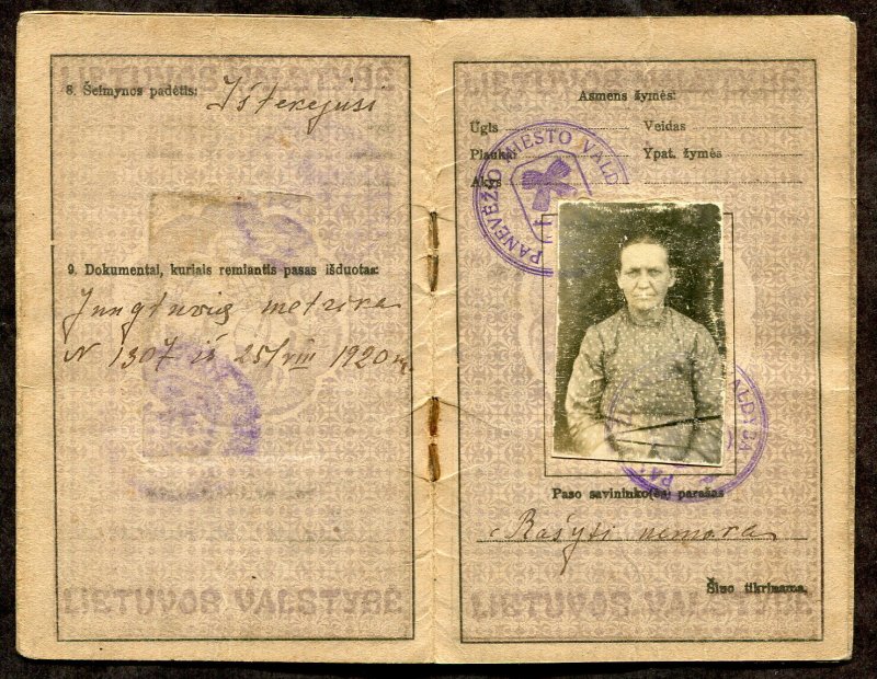 p819 - LITHUANIA Panevezis 1920s-30s Municipal REVENUE Stamps on Passport.