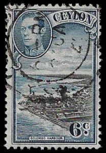 Ceylon #280 Used; 6c Columbo Harbor (1938)