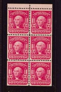 1903 Washington 2c booklet pane Sc 319n carmine rose MNH full OG VF