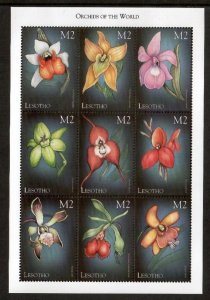 Lesotho 1999 - Orchids Flowers - Sheet of 9 Stamps - Scott #1193 - MNH