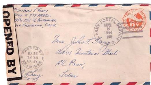 United States A.P.O.'s 6c Monoplane Air Envelope 1944 U.S. Army Postal Servic...