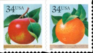 2001 34c Apple & Orange, Pair Scott 3491-92 MNH self-adhesive