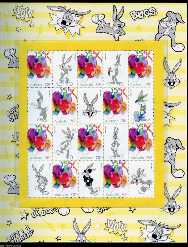 AUSTRALIA  2015 BUGS BUNNY  SET OF TWO PERSONALIZED SHEETS IN FOLDER MINT 