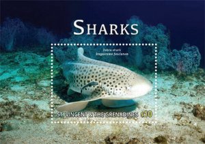 St. Vincent 2015 - Zebra Shark, Ocean, Marine Life, Sea - Souvenir Sheet - MNH