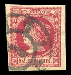 Spain #51, 1860 12c carmine, used, large margins