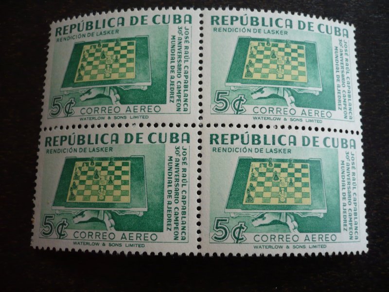 Stamps-Cuba-Scott#463-465,C44-C46,E14-Mint Hinged Set of 7 Stamps in Blocks of 4