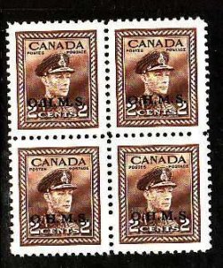 Canada-Sc#O2- id10222-unused NH 2c block of 4-KGVI-overprinted OHMS-1949-50-