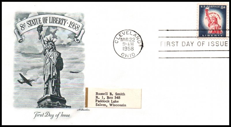 US 1042 Statue of Liberty Artmaster Label FDC