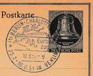 Germany Berlin 1951 10pf Postal Card with Illustrated Cancel For the ERP Europa