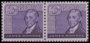 US 1105 James Monroe 3c horz pair MNH 1958