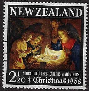 New Zealand #414 Used; 2 1/2p Christmas - Adoration of the Shepherds (1968)