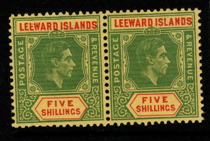 LEEWARD ISLANDS SG112ba 1943 5/= GREEN & RED/YELLOW ORD PAPER BROKEN E MNH