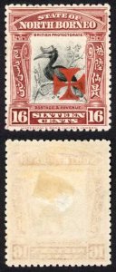 North Borneo SG198 16c  with Vermilion Cross M/M (hinge remainder) Cat 120 poun