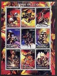 Turkmenistan 2001 Fantasy Art by Julie Bell #1 perf sheet...