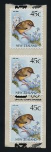 New Zealand 933 Strip of 3 (trim removed) MNH Birds, Rock Wren