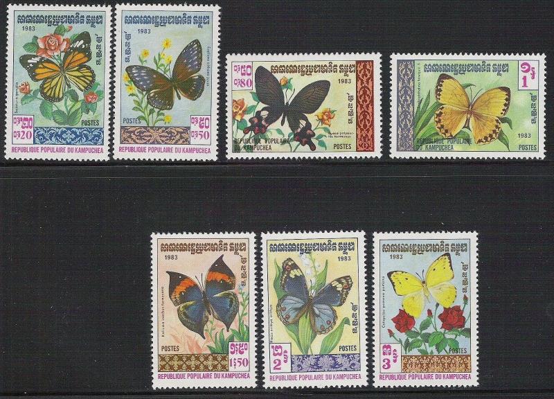 Cambodia- Scott 386- 392 Butterflies set- MNH 1983