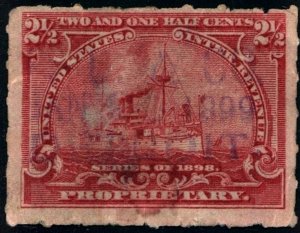 SC#RB28 2½¢ Battleship Proprietary (1898) Used