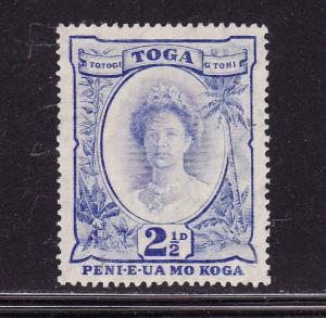 Tonga-Sc #58-unused,hinged-2&1/2p ultra-1934-Queen Salote-