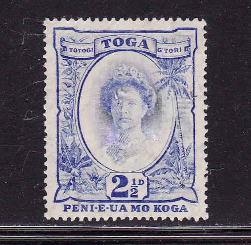 Tonga-Sc #58-unused,hinged-2&1/2p ultra-1934-Queen Salote-