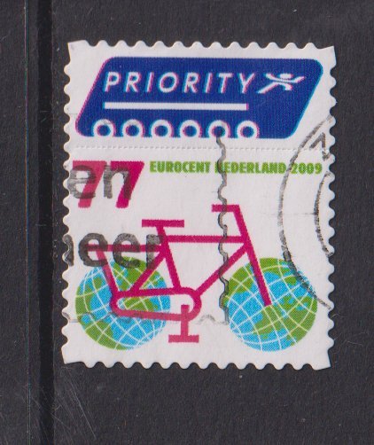 Netherlands  #1324 used 2009  bicycle stamp + etiquette  77c