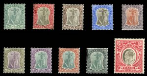 Montserrat #12-21 (SG 14-23) Cat£225, 1903 Edward, complete set, hinged (1p ...