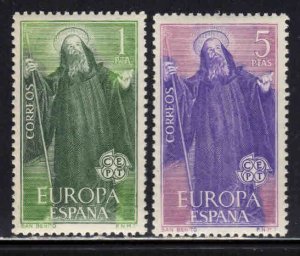 Spain #1313-14 ~ Cplt Set of 2 ~ St. Benedict, Religion ~ Unused, LHM  (1965)
