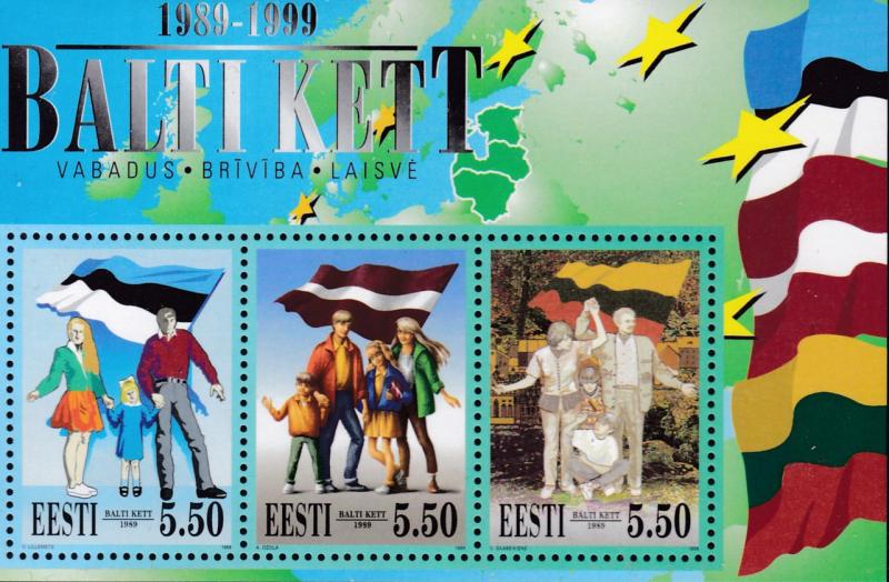 Estonia 1999 Souvenir Sheet Baltic Chain Flags Joint Latvia Lithuania  VF/NH(**)