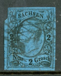 Germany States 1855 Saxony 2ngr Black/Dark Blue Scott #11 VFU G309