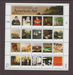 US,3236,AMERICAN ART,1998 FULL SHEET,1990'S COLLECTION,MINT NH OG,VF