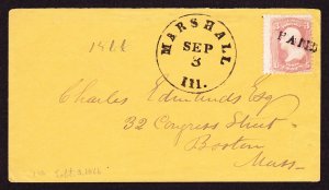 Cover, Scott 65, Tied by PAID Cancel from Marshall, Illinois