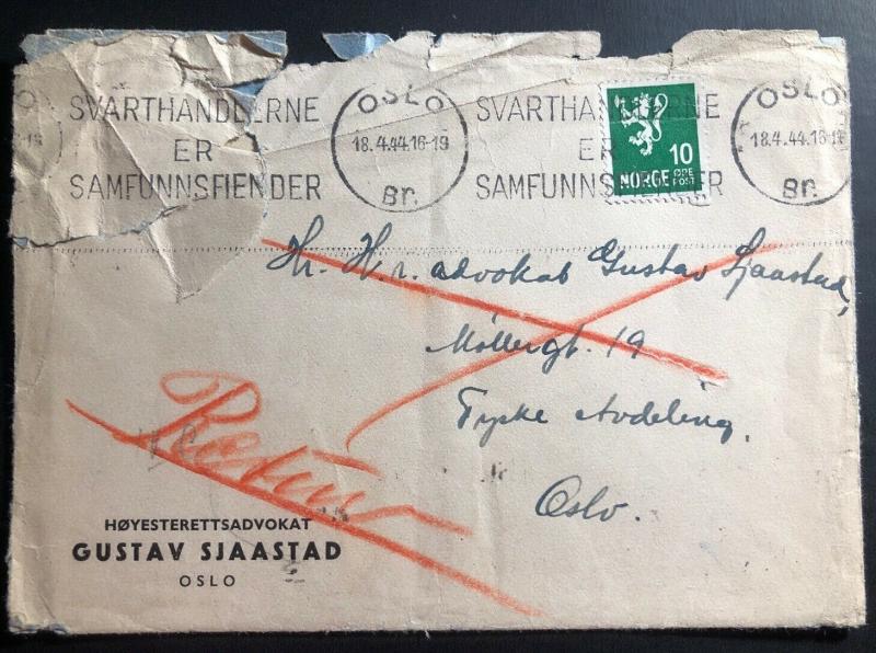 1944 Oslo Norway Germany Cover To Norwegian Lawyer Held By Germans Locally Used