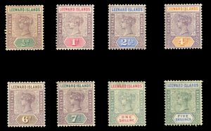 Leeward Islands #1-8 Cat$228.50, 1891 Victoria, 1/2p-5sh, hinged