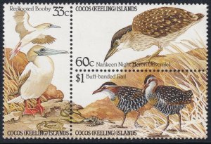 Sc# 134a Coco Islands 1985 Birds block of three complete set MNH CV $9.00 