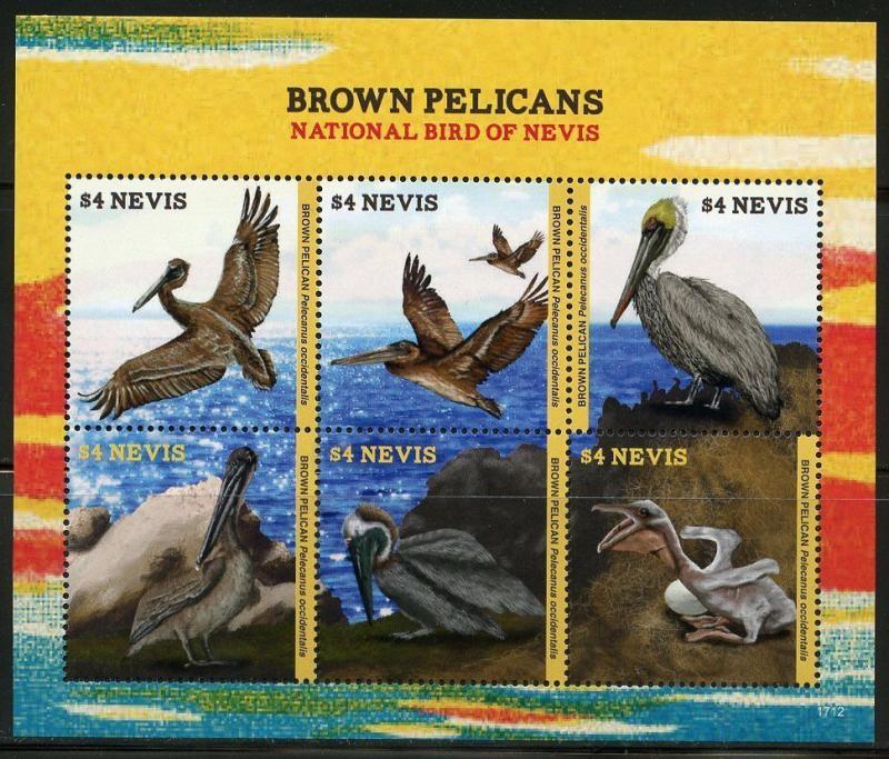 NEVIS   2017  BROWN PELICANS  SHEET MINT NH 