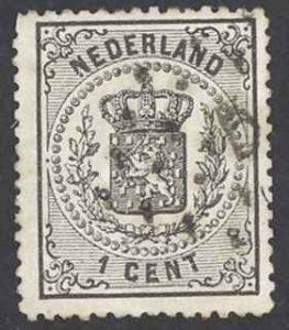 Netherlands Sc# 18 Used 1869-1871 1c black Coat of Arms