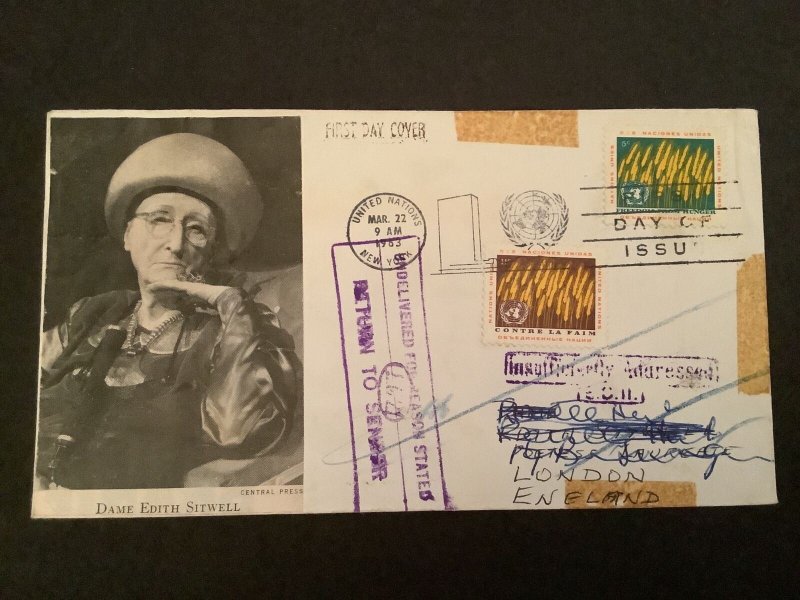 United Nations Dame Edith Sitwell 1963 First Day Issue  Stamp Cover R40798 