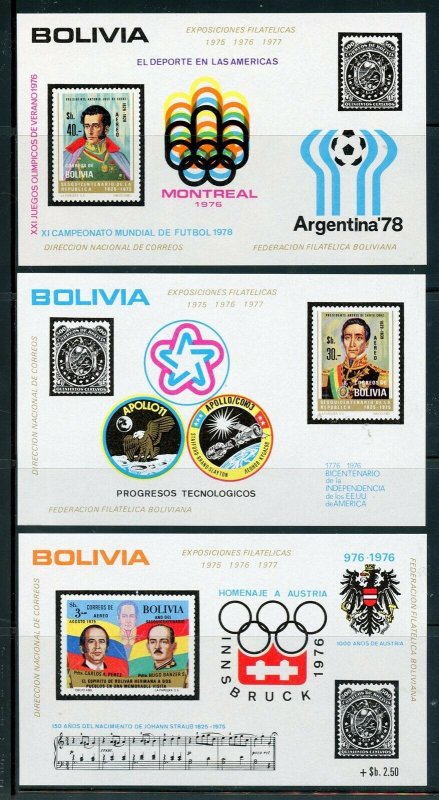BOLIVIA CEFILCO #72, 74, 75 WORLD CUP OF 1976 MONTREAL MNH S/S AS SHOWN