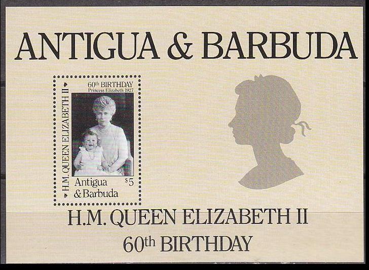 1986	Antigua & Barbuda	938/B108	60 years of Queen Elizabeth II