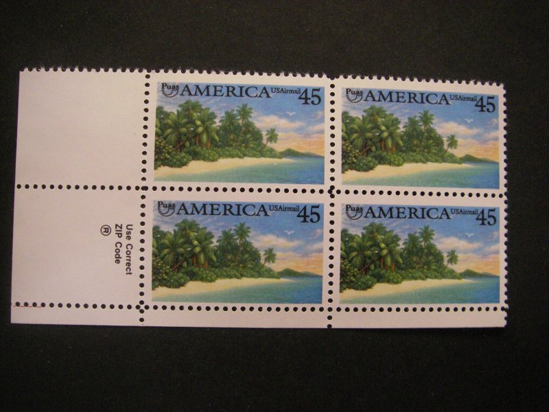 Scott C127, 45c Tropical Coastline, Zip block of 4 LL, MNH Airmail Beauty