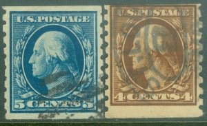 EDW1949SELL : USA 1912-13 Scott #395-96 Fine, Used. Scarce Coils. Catalog $130.