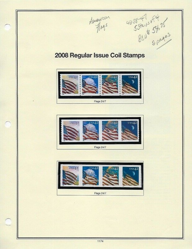 4228-4247 42cent AMERICAN FLAG MINT COILS ON ALBUM PAGES BCV $54.75 - W19