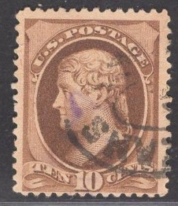 US Stamp #209 10c Brown Jefferson USED SCV $6.00