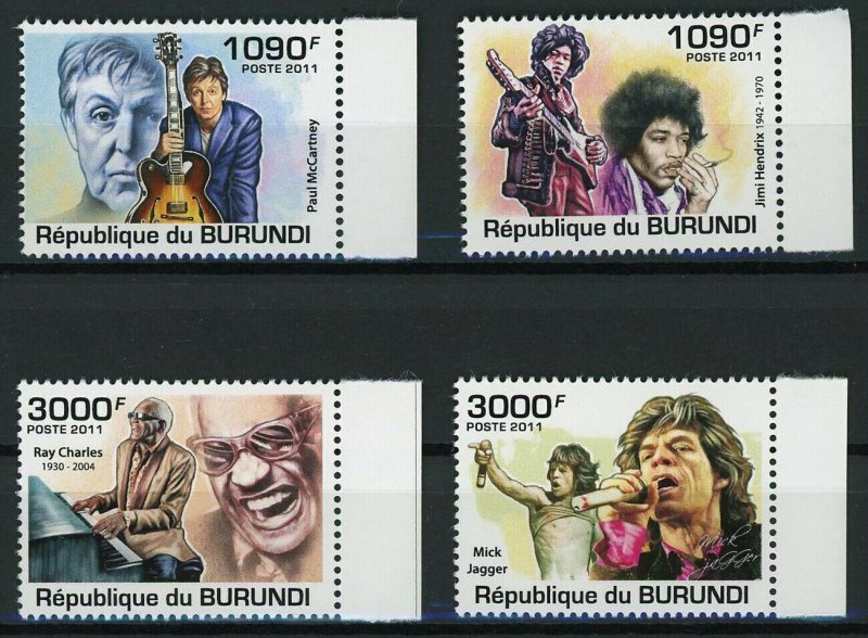 Famous Singer Stamp Jimi Hendrix Mick Jagger Ray Charles Paul McCartney S/S MNH 