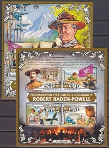 Niger, 2016 issue. Scout Baden Powell, 75th Anniversary sheet & s/sheet. ^