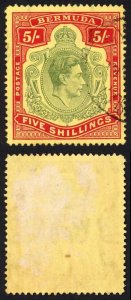 Bermuda SG118b KGVI 5/- Pale Green and Red/yellow Line Perf 14.25 (Ref 51)