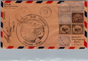 1933 Chicago IL USA Italo Balbo Air Cruise  Flight cover To Rome Italy