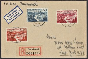 1948 GERMAN SAAR C9-C11 AIRMAIL Cover to New York