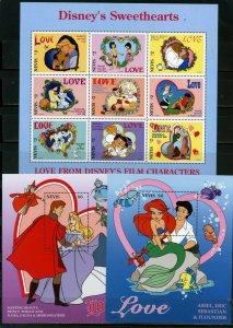 NEVIS 1996 WALT DISNEY LOVE SHEET OF 9 STAMPS & 2 S/S MNH 