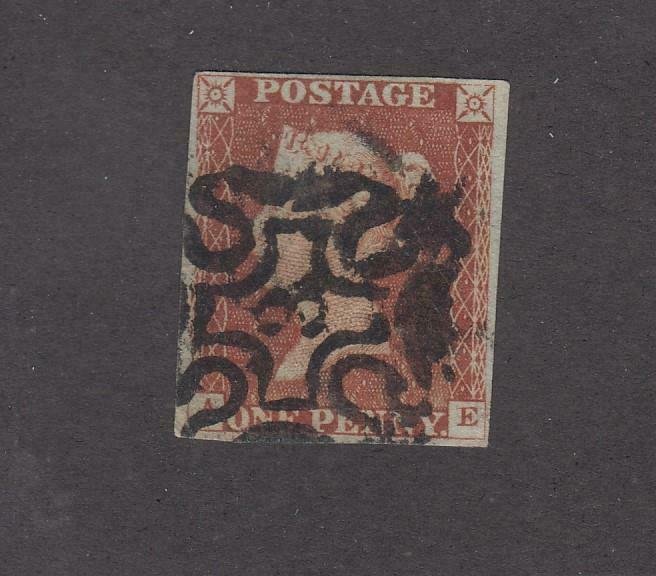 GB Q/VICTORIA IMPERF PENNY RED WITH # 3 IN CENTER OF BLACK MX